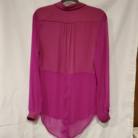 Free People Fushia Sheer Half & Half Blouse - Picture 8 of 8